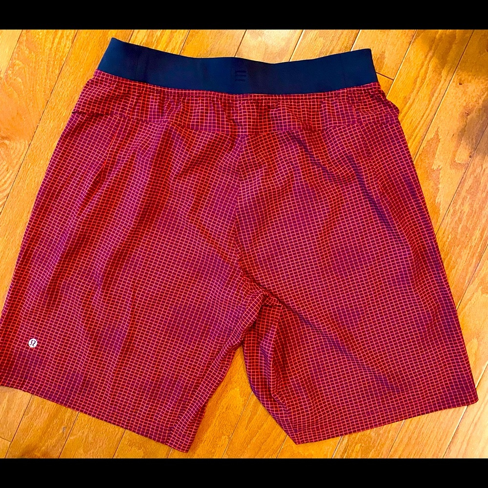 Red and Black Lululemon shorts. 9inch inseam.